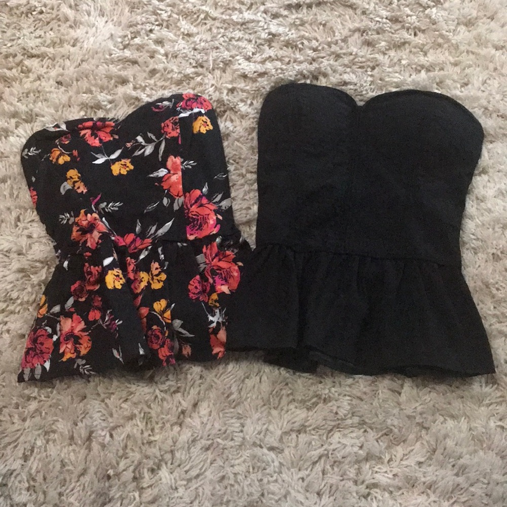 Lot of 2 strapless sweetheart cut peplum tops